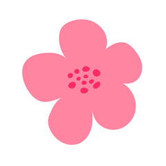Simple flat floral doodle spring  flowers five petals pink