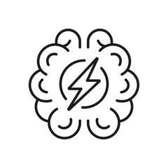 Depression, Migraine Linear Pictogram. Stress, Mental Ill Concept Line Icon. Distress Outline Sign. Human Brain with Lightning Headache Symbol. Editable Stroke. Isolated Vector Illustration