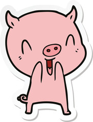 sticker of a happy cartoon pig