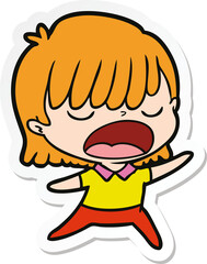 sticker of a cartoon woman talking loudly