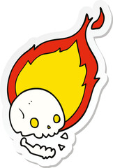 sticker of a spooky cartoon flaming skull