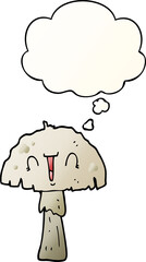 cartoon mushroom and thought bubble in smooth gradient style