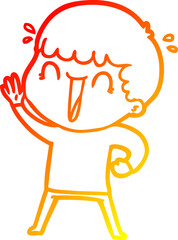 warm gradient line drawing laughing cartoon man waving