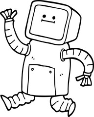 black and white cartoon robot running