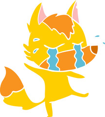sad little fox flat color style cartoon character