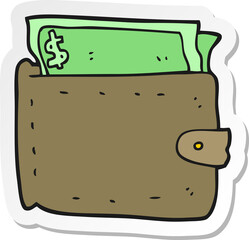 sticker of a cartoon wallet full of money