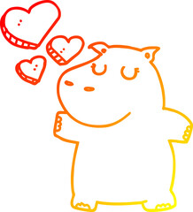 warm gradient line drawing cartoon hippo in love
