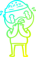 cold gradient line drawing cartoon bearded man crying
