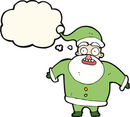 cartoon shocked santa claus with thought bubble