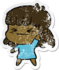 distressed sticker of a cartoon woman
