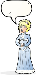 cartoon shocked victorian woman with speech bubble