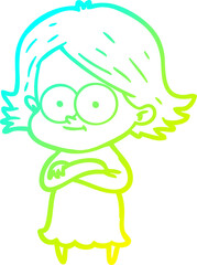 Obraz premium cold gradient line drawing happy cartoon girl