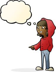 cartoon pointing teenager with thought bubble