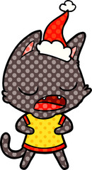 talking cat comic book style illustration of a wearing santa hat