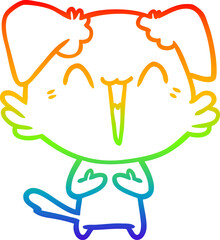 rainbow gradient line drawing happy little cartoon dog laughing