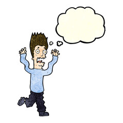 cartoon terrified man with thought bubble