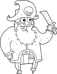 black and white cartoon pirate captain