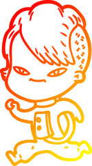 warm gradient line drawing cute cartoon girl with hipster haircut