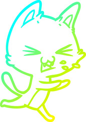 cold gradient line drawing cartoon cat hissing
