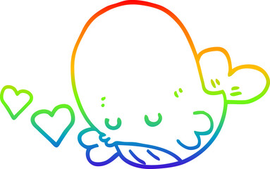 rainbow gradient line drawing cartoon whale in love