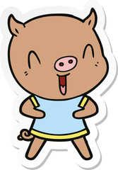 sticker of a happy cartoon pig