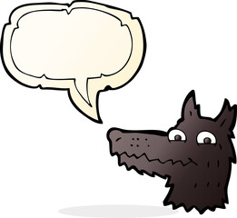 cartoon wolf head with speech bubble