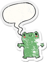 cartoon frog and speech bubble distressed sticker
