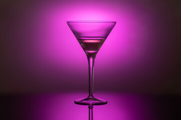 glass goblet with a drink in the back colored light, the concept of minimalism, noir style, 