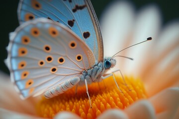 Fototapeta na wymiar close up white and yellow butterfly perched on a flower created with Generative AI technology