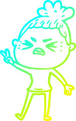 cold gradient line drawing cartoon angry woman