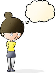cartoon woman staring with thought bubble