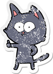 distressed sticker of a cartoon cat giving thumbs up
