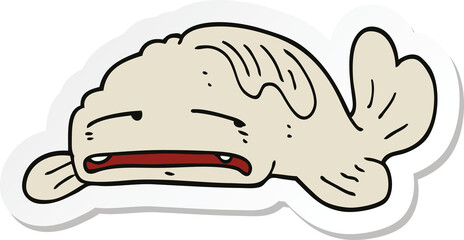 sticker of a cartoon sad old fish