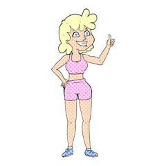 happy gym woman giving thumbs up symbol