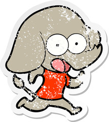 distressed sticker of a cute cartoon elephant