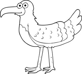 black and white cartoon seagull