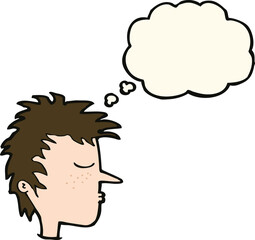 cartoon male face with thought bubble