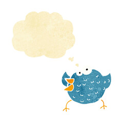 cartoon happy bird with thought bubble