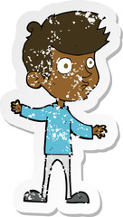retro distressed sticker of a cartoon curious boy