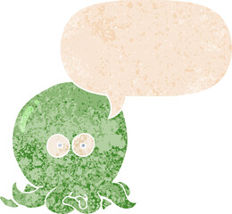 cartoon octopus and speech bubble in retro textured style