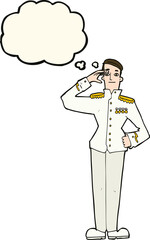 cartoon military man in dress uniform with thought bubble