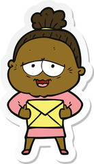 sticker of a cartoon happy old lady