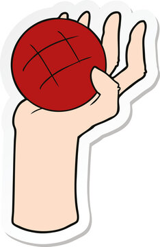 sticker of a cartoon hand throwing ball