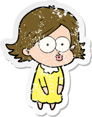 distressed sticker of a cartoon girl pouting