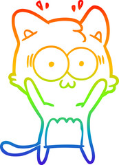 rainbow gradient line drawing cartoon surprised cat