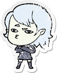 distressed sticker of a cartoon vampire girl