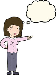 cartoon woman pointing with thought bubble