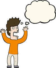 cartoon terrified man with thought bubble