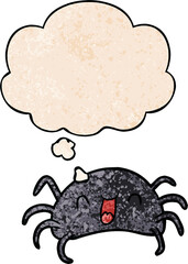 cartoon spider and thought bubble in grunge texture pattern style