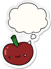 cartoon apple and thought bubble as a printed sticker